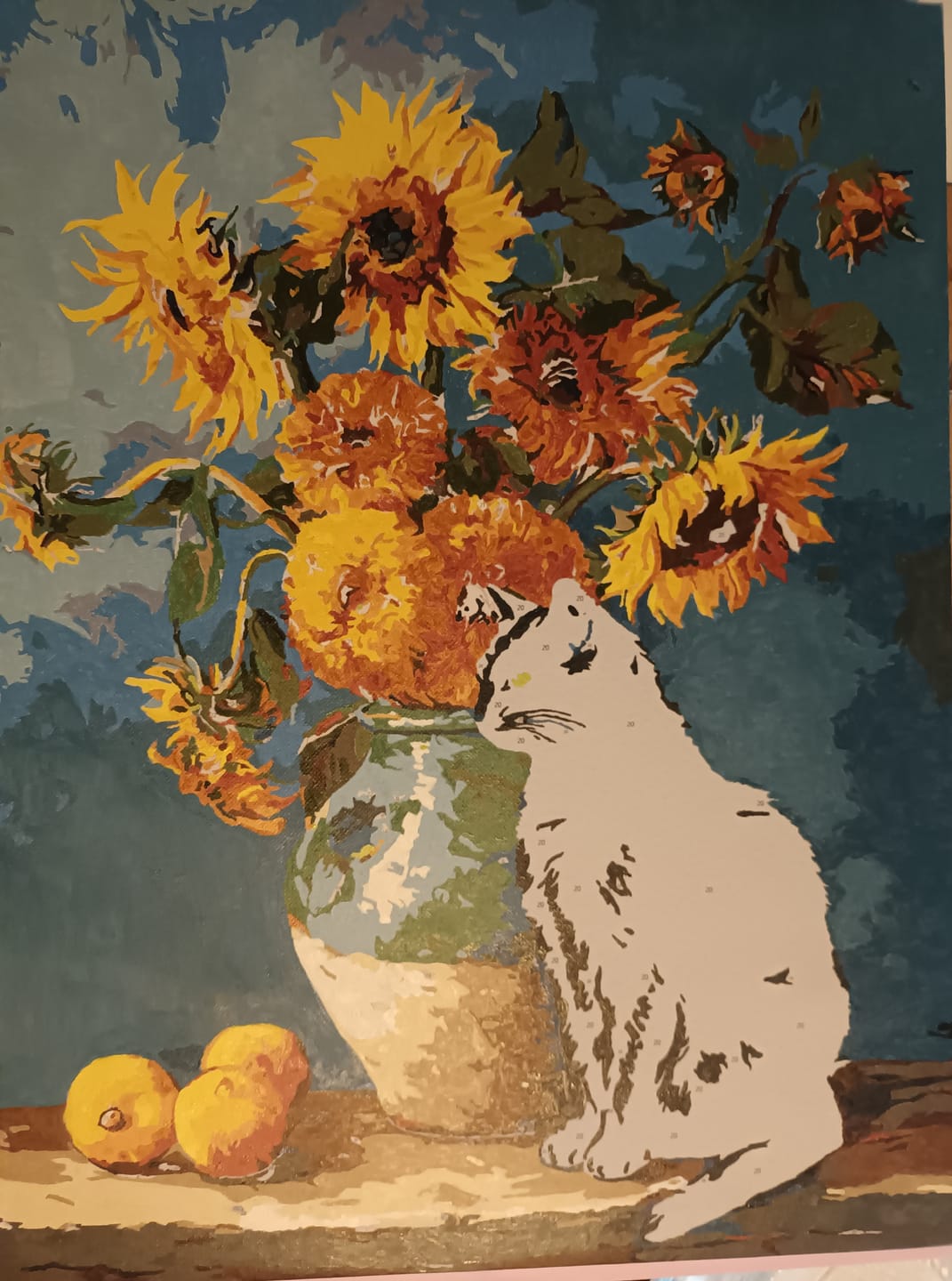 Customer photo review of Famous sunflowers and a black cat | Paint by Number