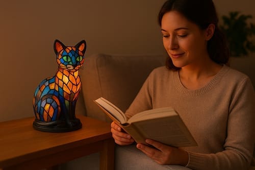 Customer photo review of Luminous cat – handmade lamp that makes hearts shine