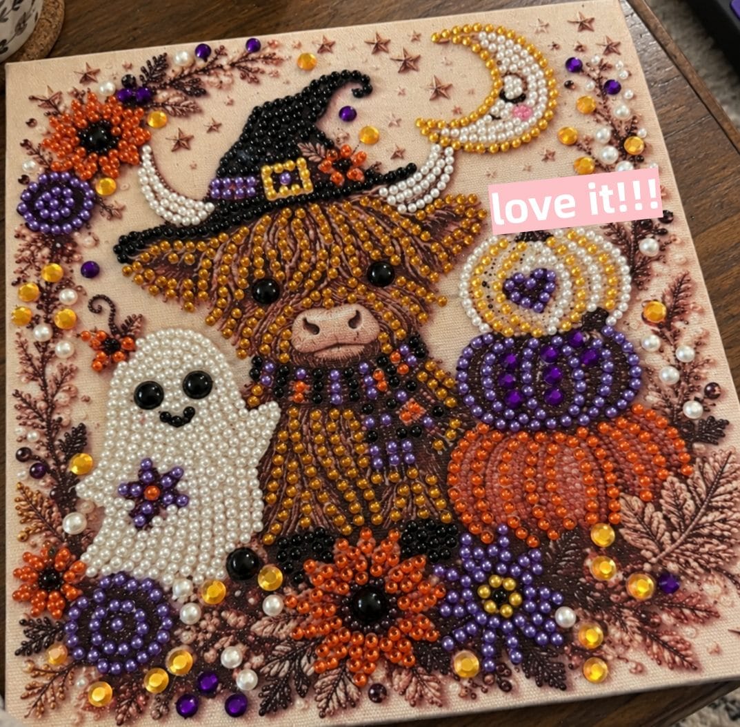 Customer photo review of Pearl Diamond Painting Kit - Halloween Highland Cow and Ghost