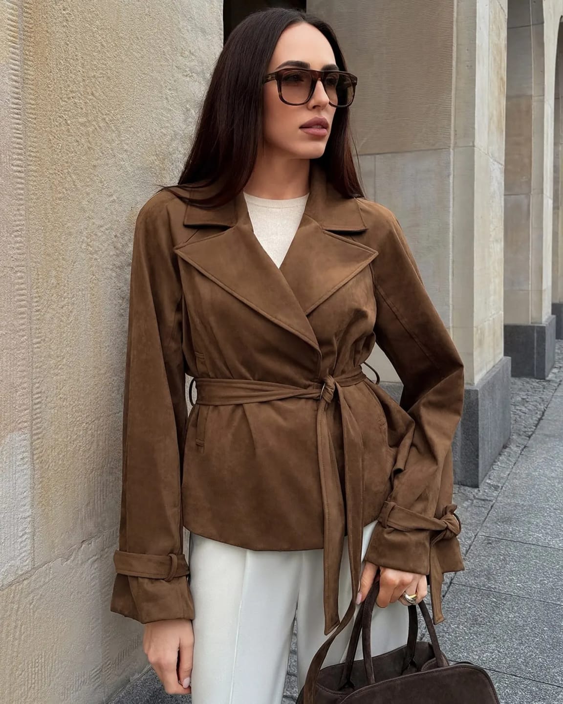 Customer photo review of Ruth Faux Suede Belted Wrap Jacket
