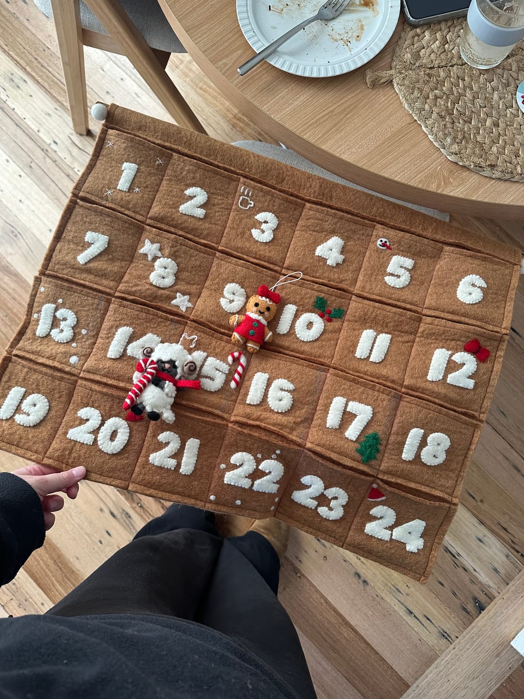Customer photo review of Felt Christmas Advent Calendar in Gingerbread Colour