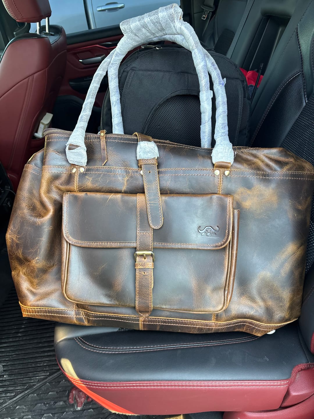 Customer photo review of Retro Buffalo Leather Duffle Bag - Recondite Sepia