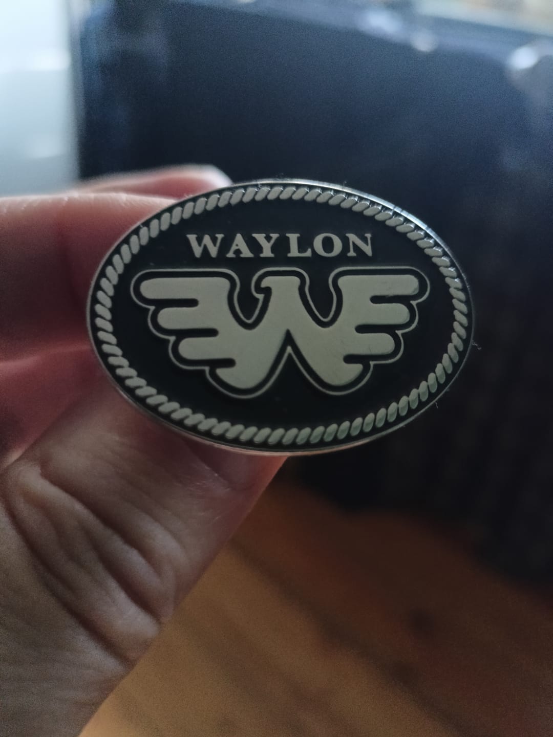 Customer photo review of Waylon Flying W Black & White Pin
