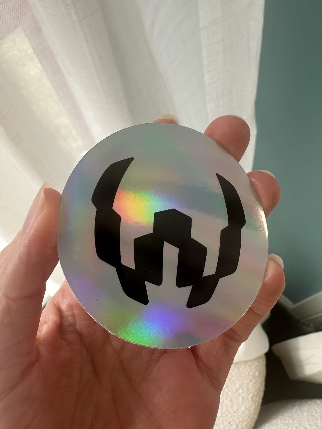 Customer photo review of Custom Circle Stickers - Holographic