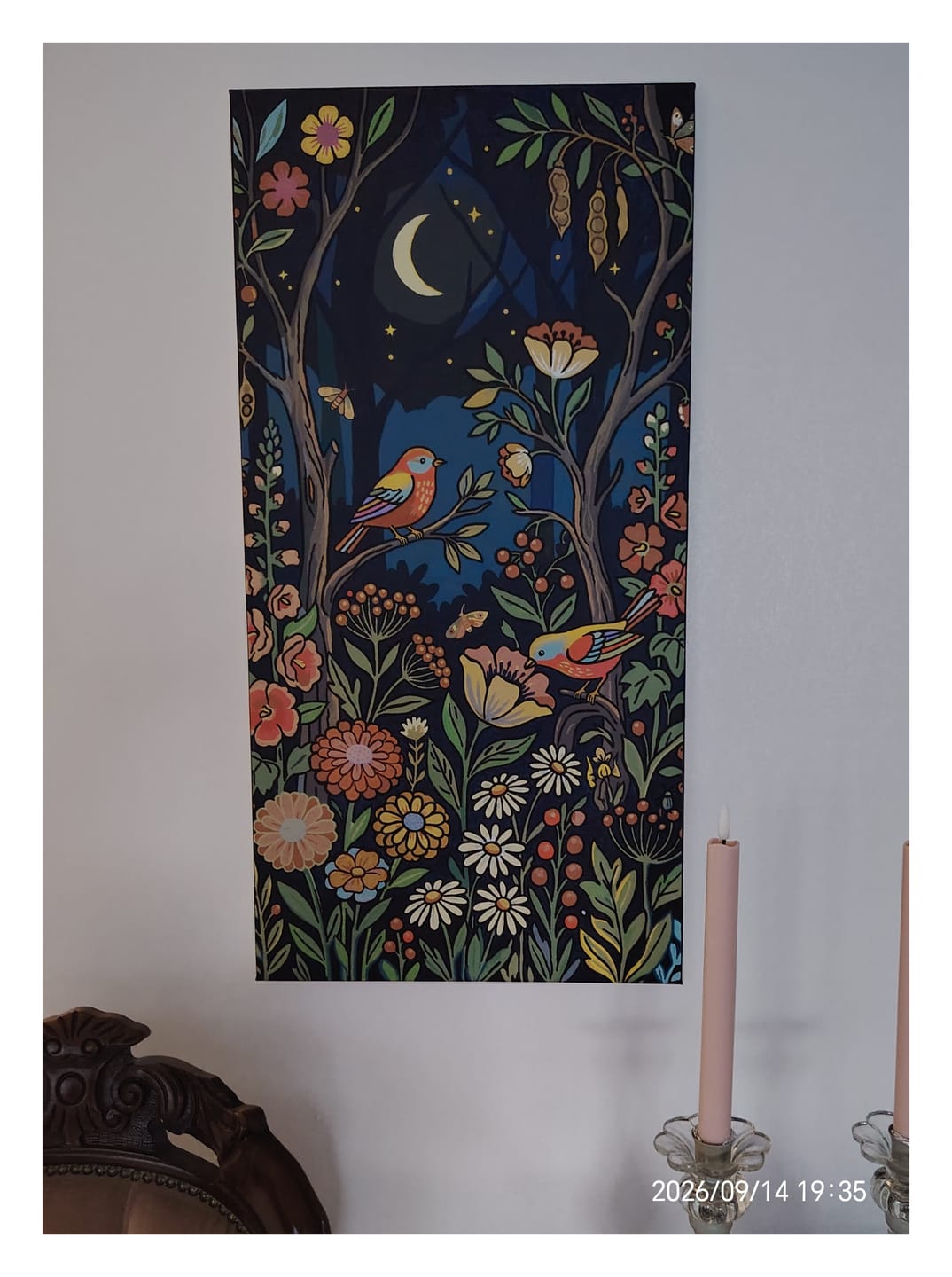 Customer photo review of Birds and Flowers at Night 40x80cm - Paint By Numbers
