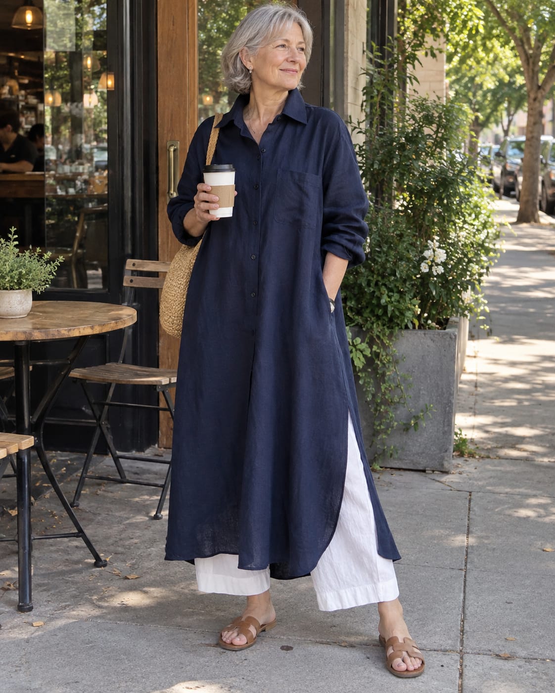 Customer photo review of Split-side Solid Color Pockets Buttoned Loose Long Sleeves Lapel Shirt Dress Maxi Dresses