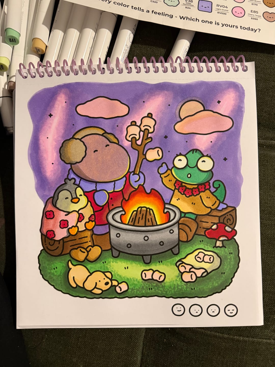 Customer photo review of Ohuhu x Coco Wyo Cozy Mood Coloring Kit, Honolulu B 48 Colors Alcohol Markers with Brush & Fine Dual Tips, Coloring Book with Mood Tracker Pages