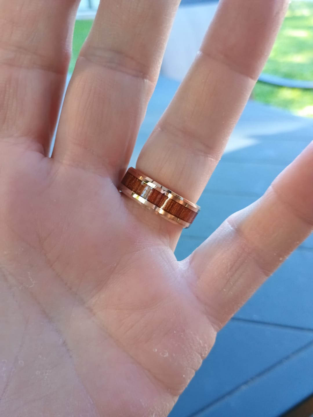 Customer photo review of Koa Wood Rose Gold Band - 8mm