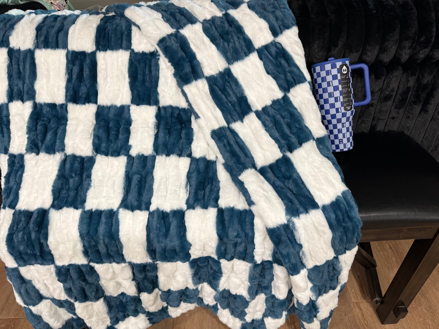 Customer photo review of Hugs Check Blue Blanket