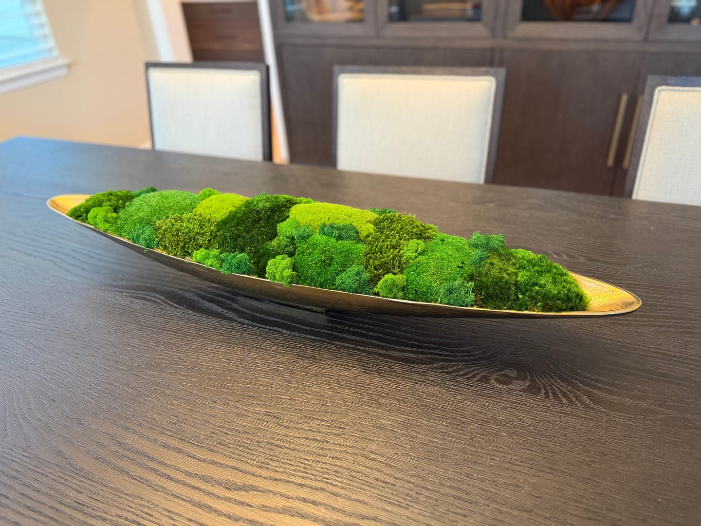Customer photo review of Moss Centerpiece — Metal Boat, Mixed Moss