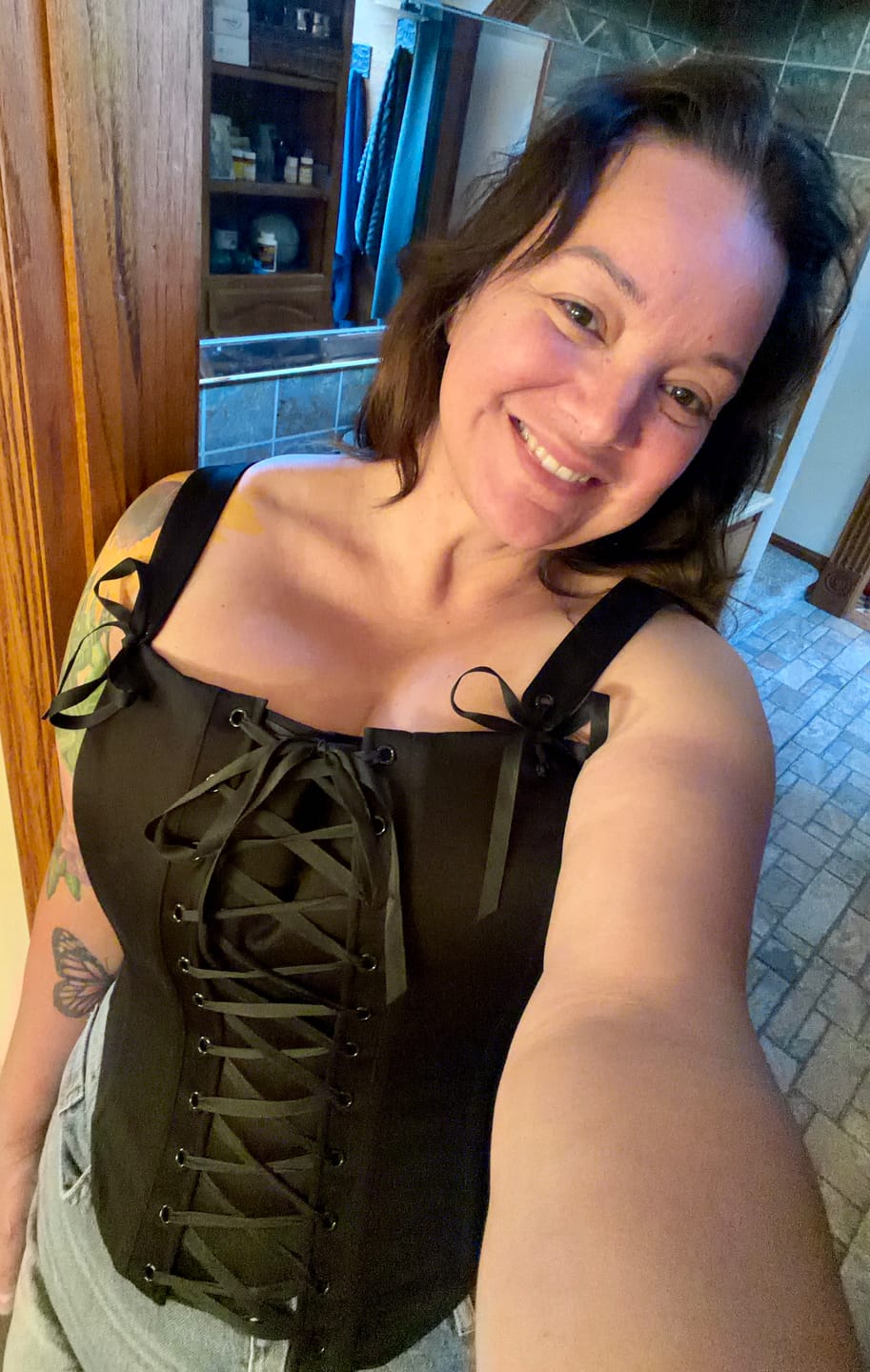 Customer photo review of Duchess Corset in Black Cotton Sateen