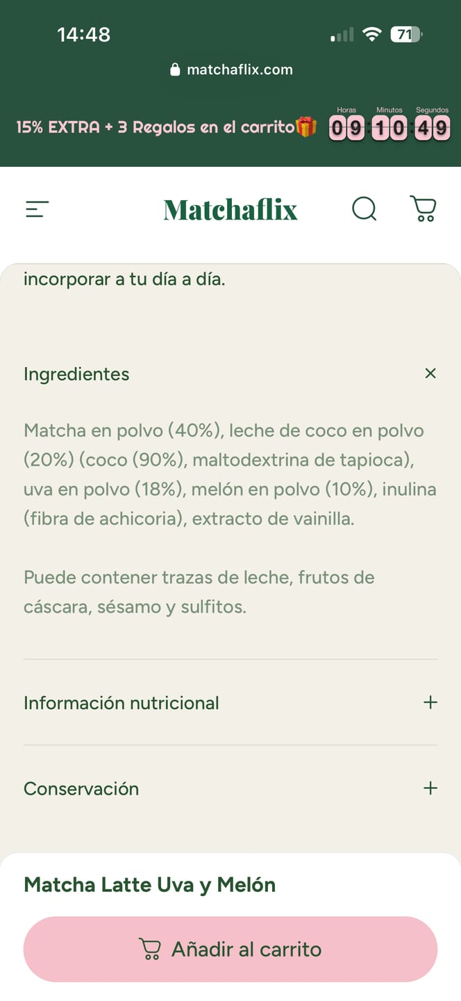 Customer photo review of Matcha Latte Uva y Melón