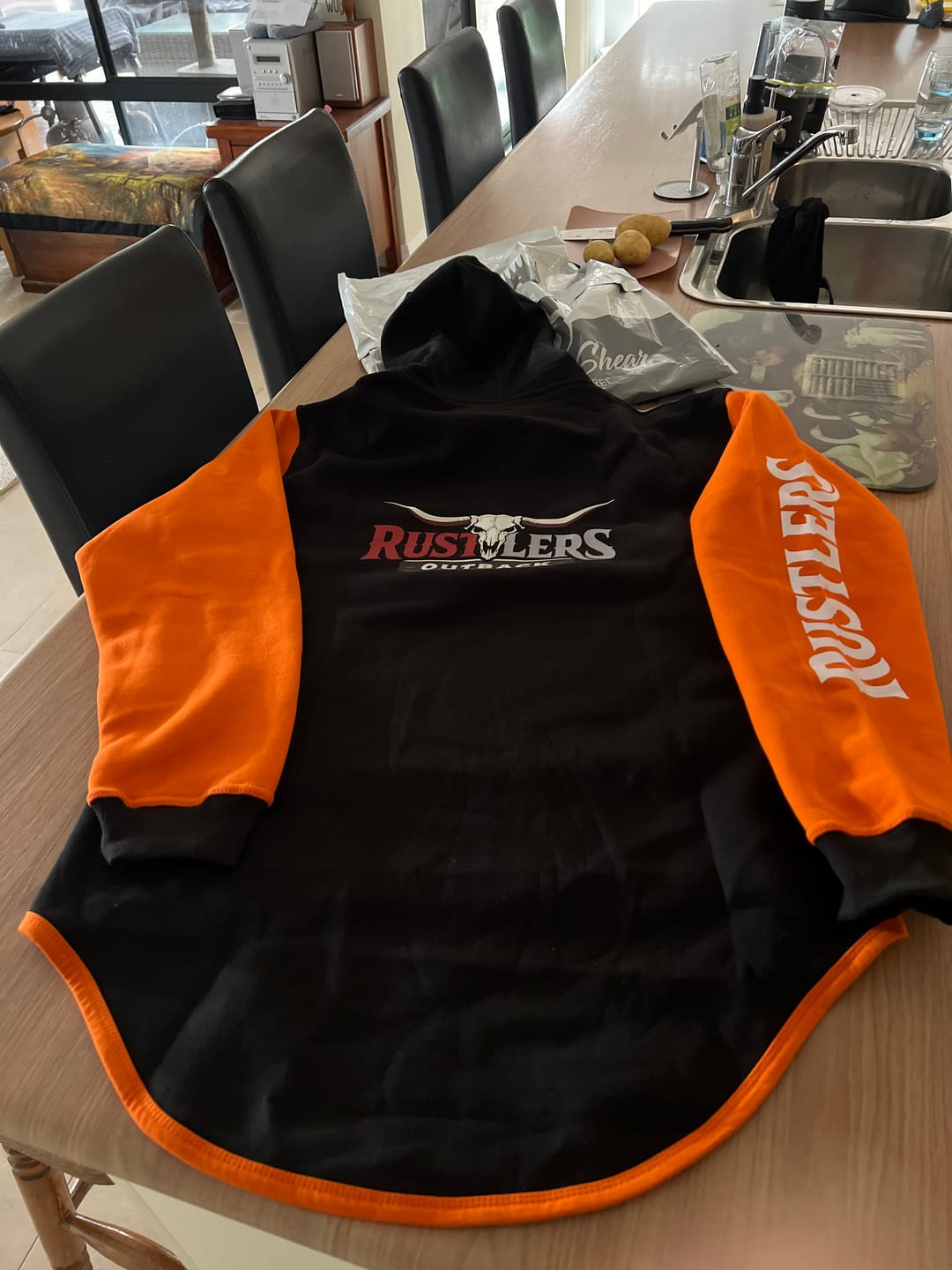 Customer photo review of Orange, Grey & Black | Half Zip Long Tail Hoody