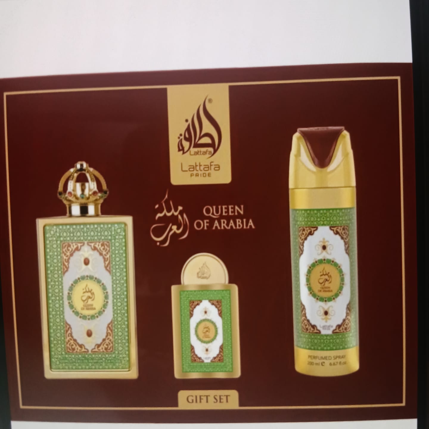 Customer photo review of CONJUNTO QUEEN OF ARABIA LATTAFA PRIDE - 100ML