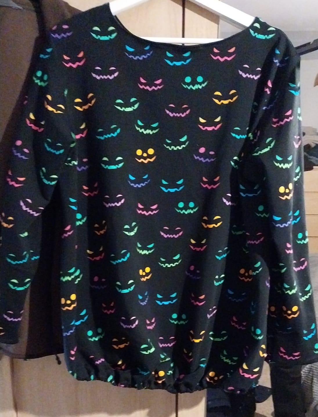 Customer photo review of Colourful Halloween Faces on Black French Terry Fabric