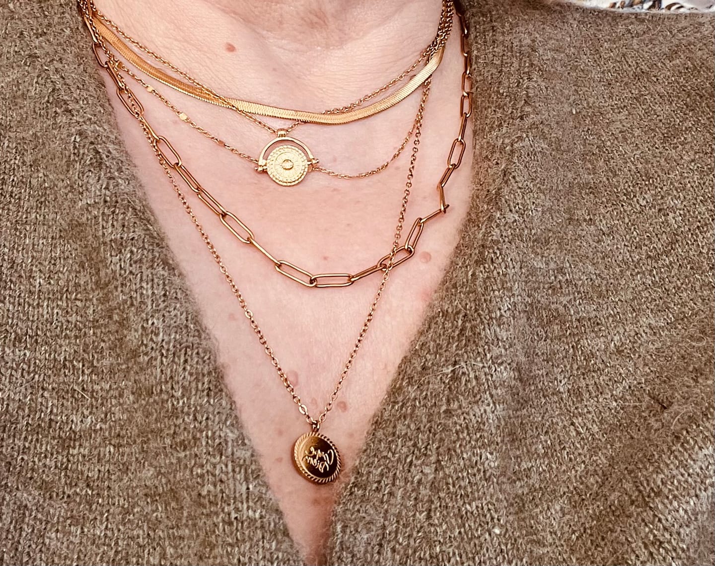 Customer photo review of Geya Coin Layered Necklace