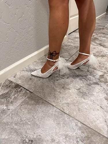 Customer photo review of Coutgo Womens Beige Lace High Heels