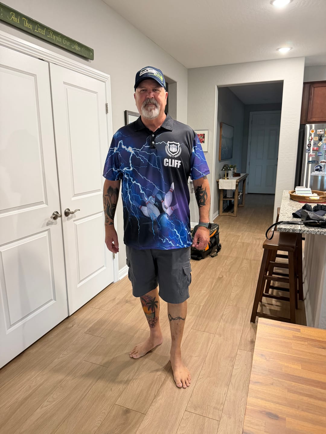 Customer photo review of Mens polo bowling shirts Custom blue lightning thunder Bowling Team Jersey, gift for team Bowlers NQS5244