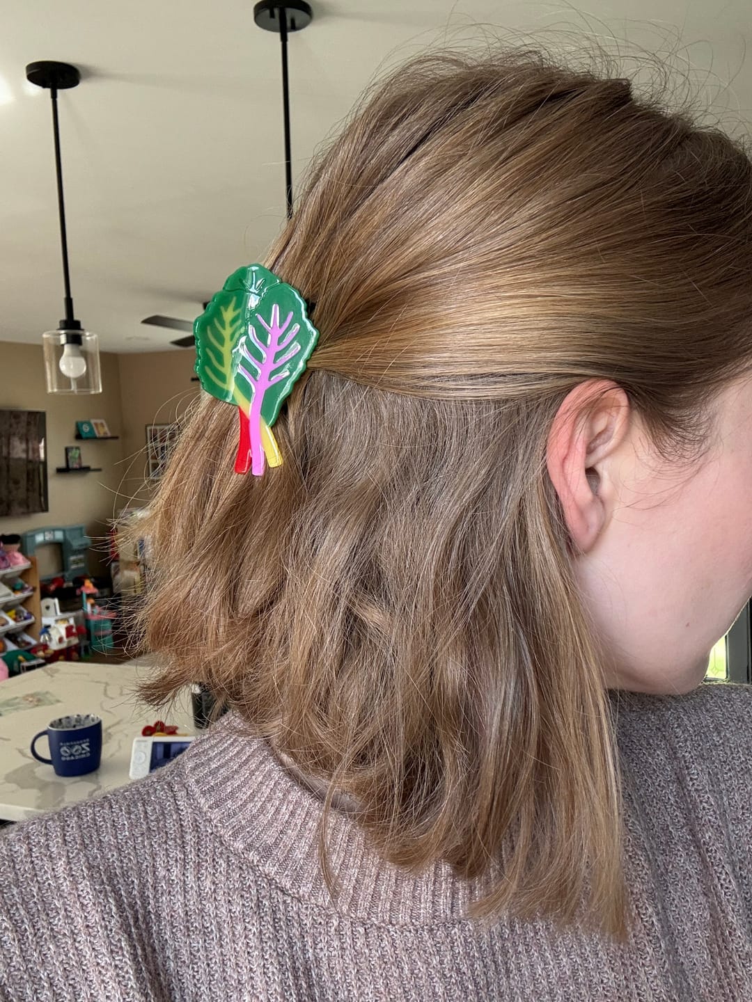 Customer photo review of Midi Rainbow Chard Hair Claw Clip