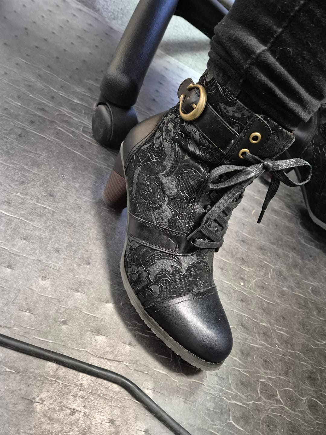 Customer photo review of Timeless Grace Floral Lace-Up Ankle Boots