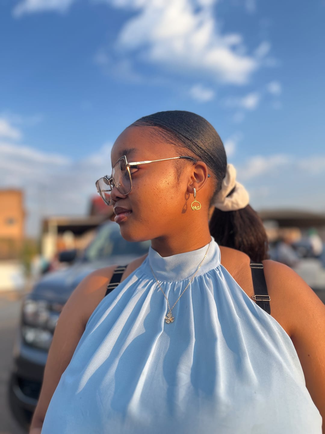 Customer photo review of Gold Precious Logo Earrings