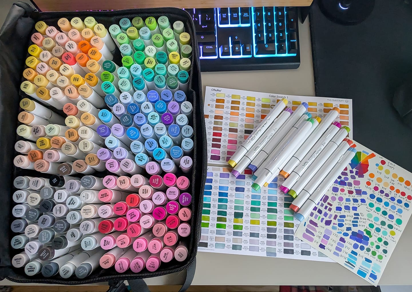 Customer photo review of Ohuhu Honolulu 216 Colors Dual Tips Alcohol Art Markers (New Color Codes)