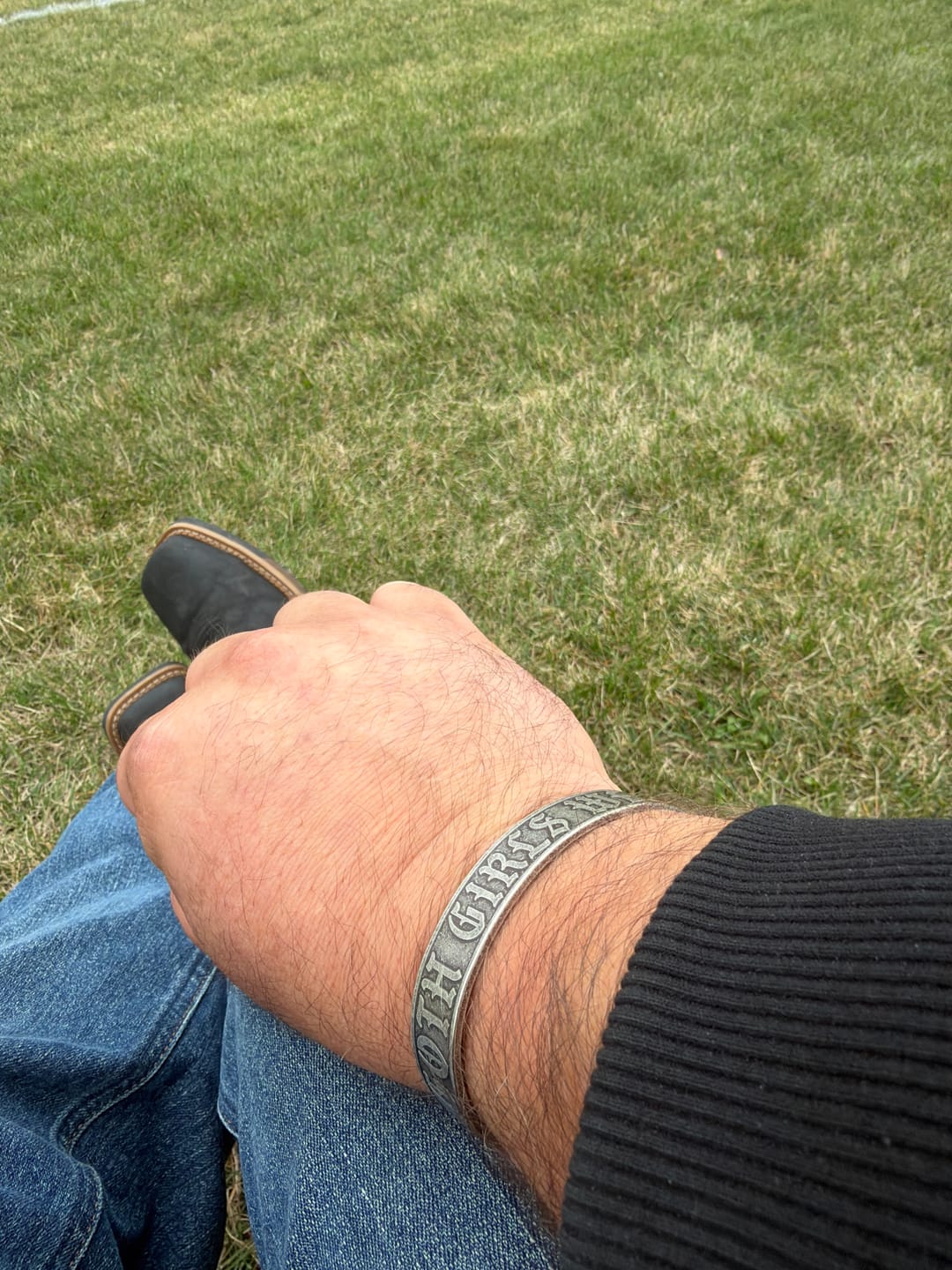 Customer photo review of In Goth Girls We Trust - Stainless Steel Cuff Bracelet