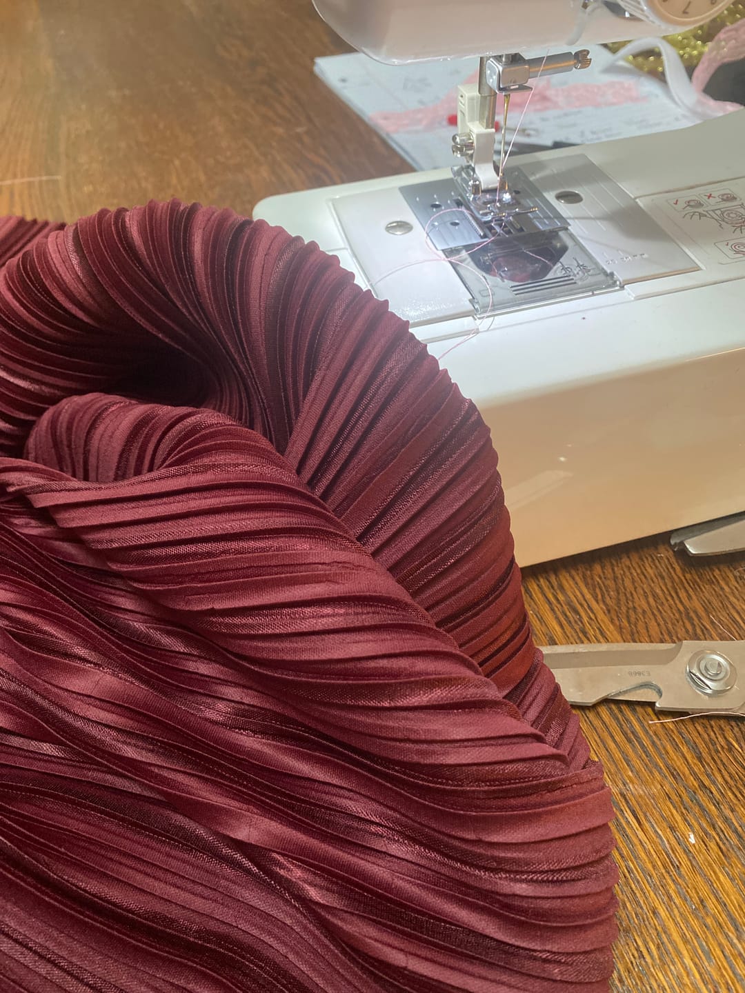 Customer photo review of Burgundy Wide Plisse Pleated Stretch Fabric