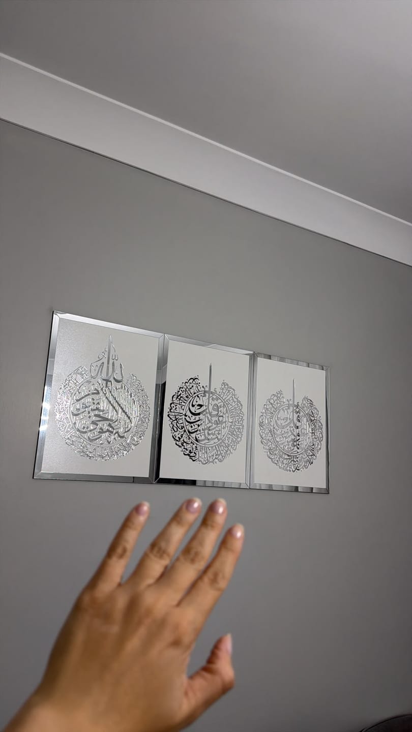 Customer photo review of Ayetel Kürsi, Felak ve Nas Ahşap Akrilik Çerçeveli Beyaz 3'lü Tablo