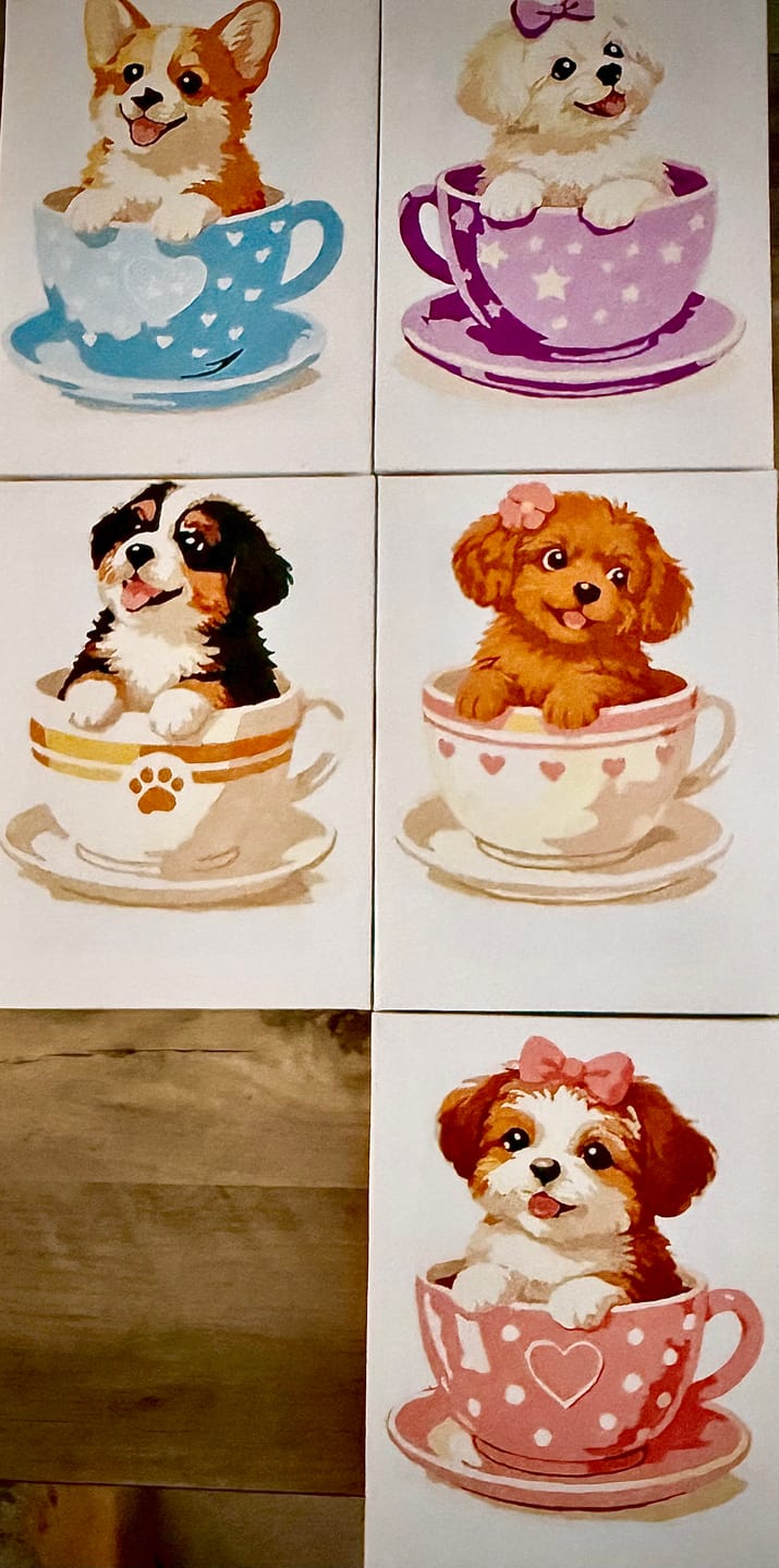 Customer photo review of 6 Mini Paintings - Cute Dogs in Cups Set