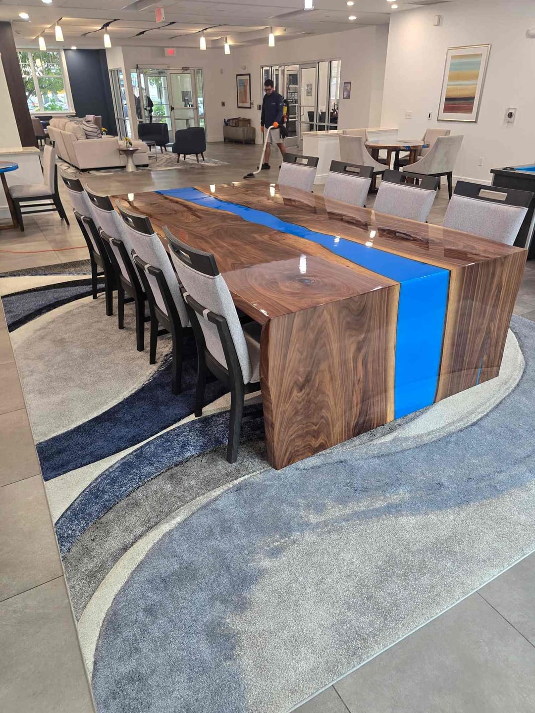 Customer photo review of Custom Black Walnut Epoxy Waterfall Table for Modern Dining Room - P66