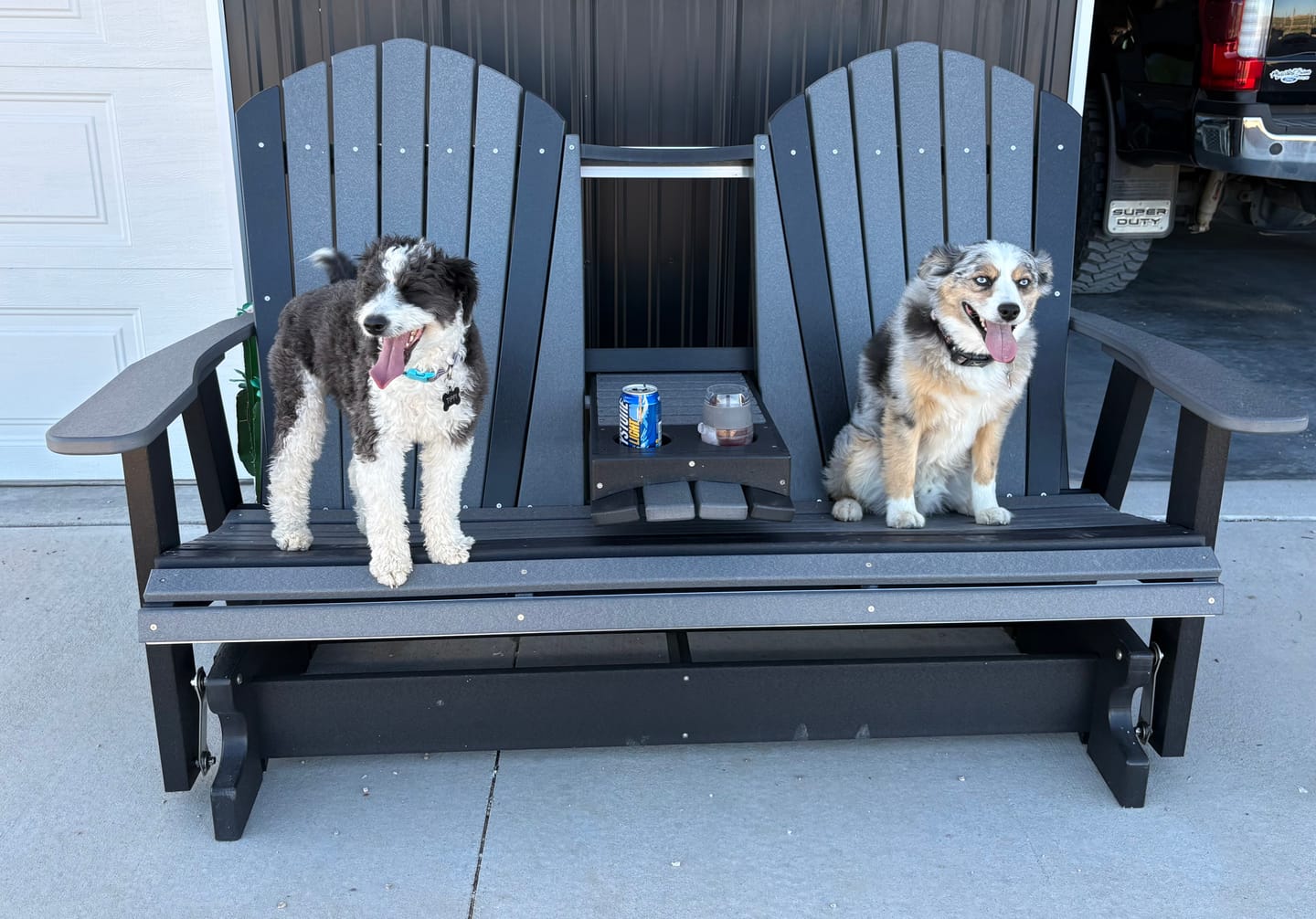 Customer photo review of Poly 5′ Adirondack Glider with Fold Down