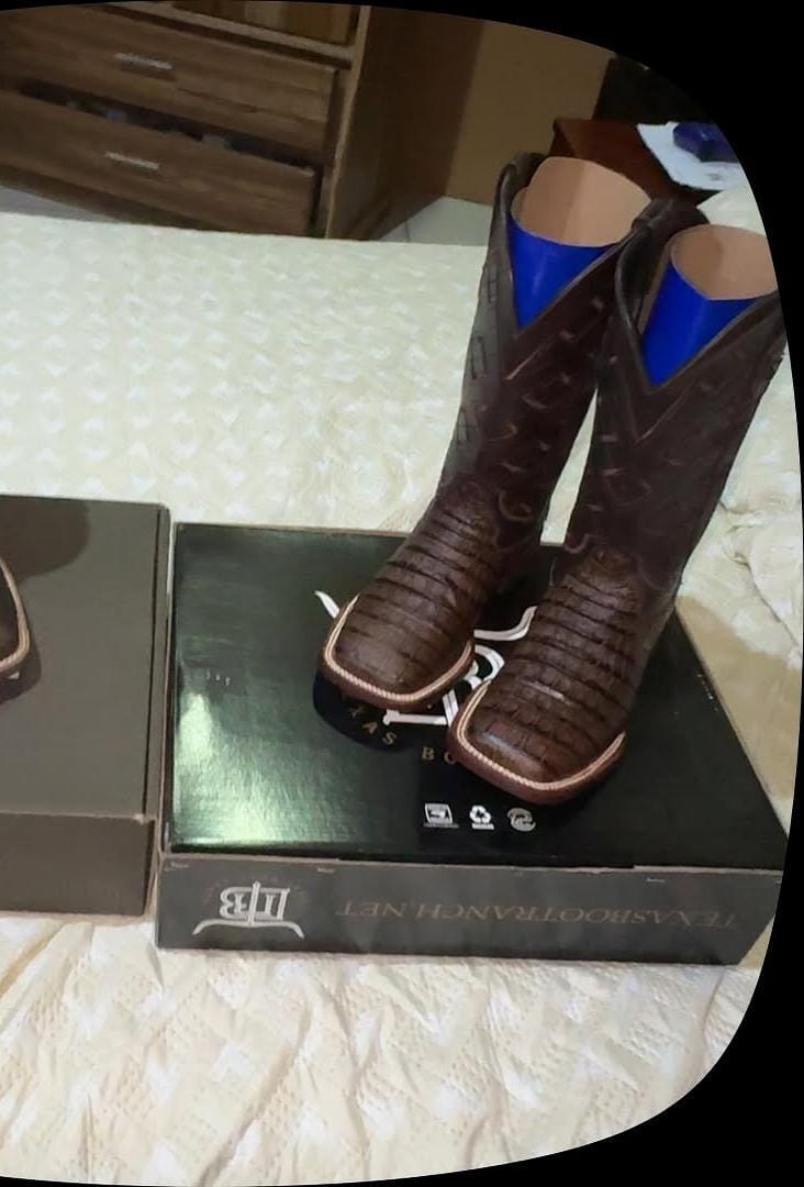 Customer photo review of Brown Caiman Belly Leather Boots - Square Toe