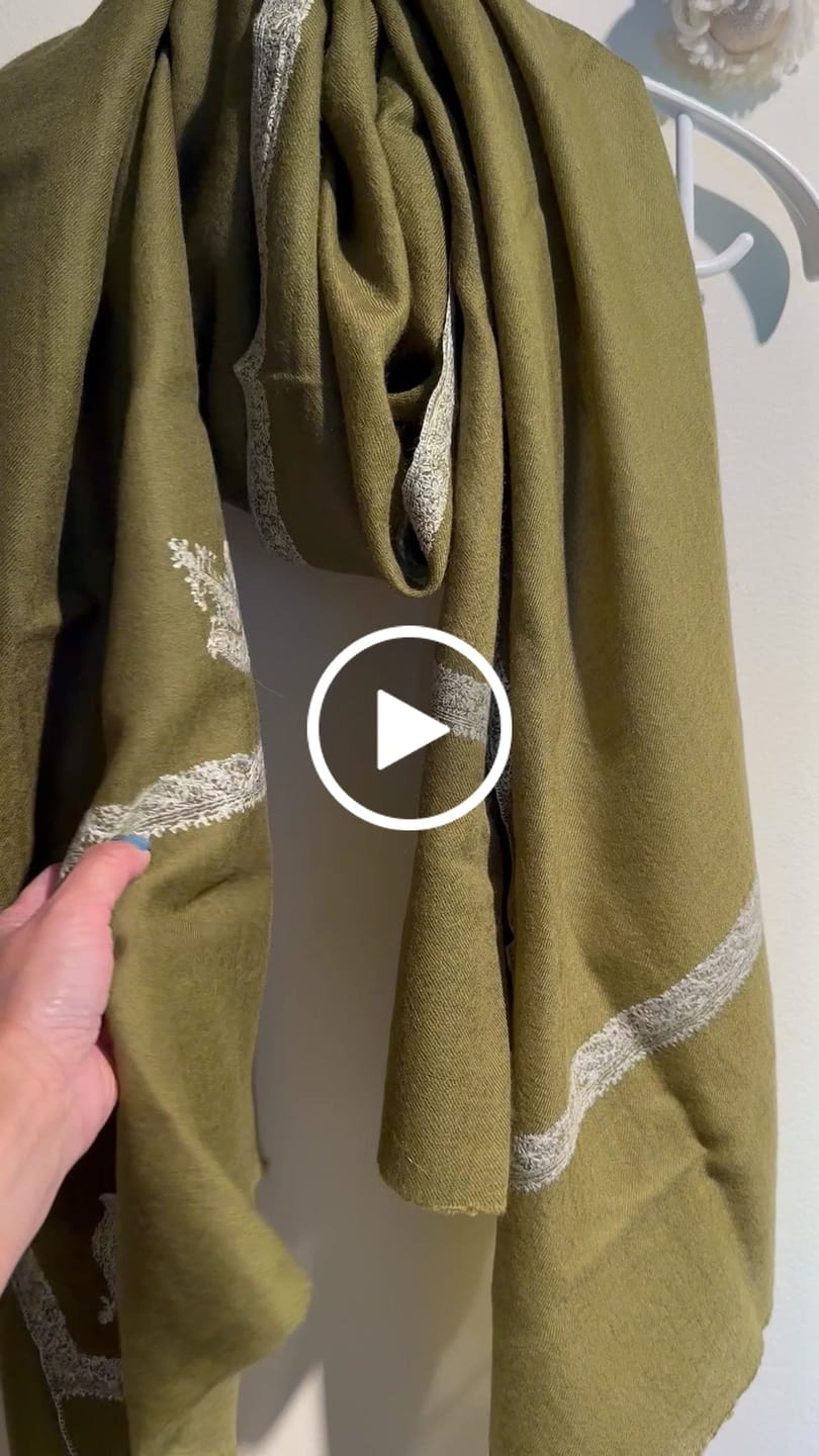 Customer video review of Olive Cashmere Scarf with Hashia Hand Embroidery