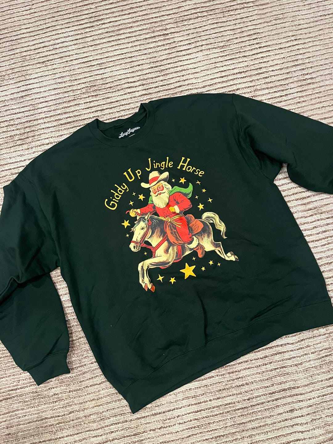 Customer photo review of Giddy Up Jingle Horse Sweatshirt