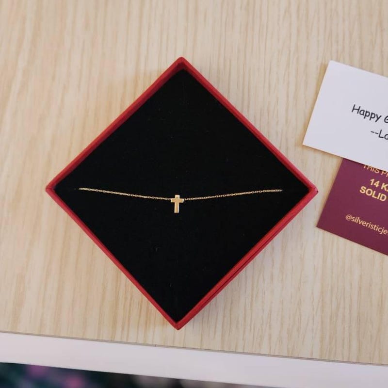 Customer photo review of 14K Gold Cross Necklace