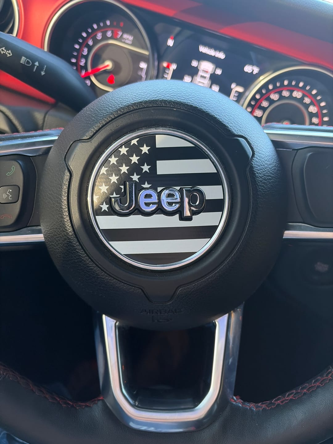 Customer photo review of American Flag Steering Wheel Decal for Jeep