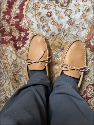 Customer photo review of Men's Moose Hide Moccasin Shoes