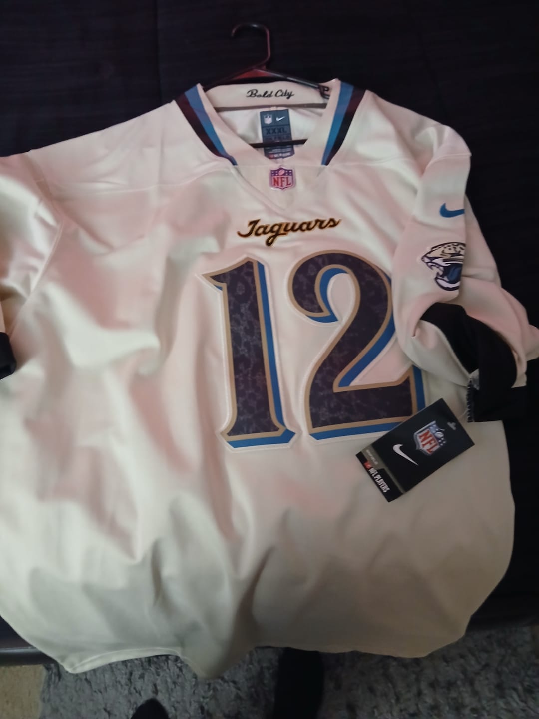 Customer photo review of Men's Jacksonville Jaguars Travis Hunter #12 Natural 2026 Rivalries Collection Game Jersey