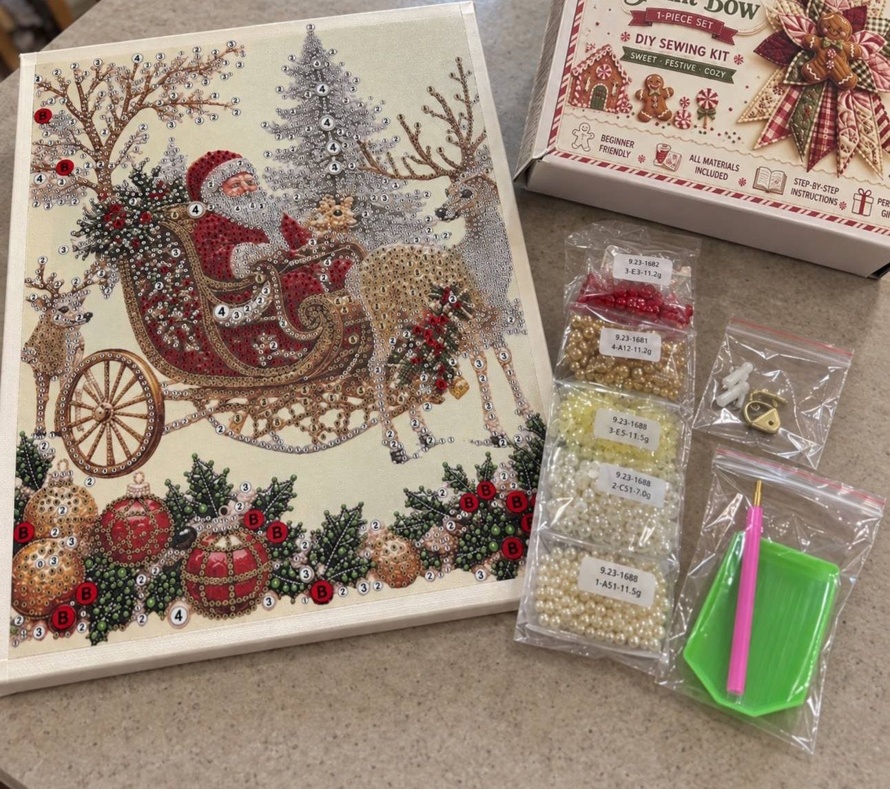 Customer photo review of Pearl Diamond Painting Kit - Santa on Reindeer Sleigh
