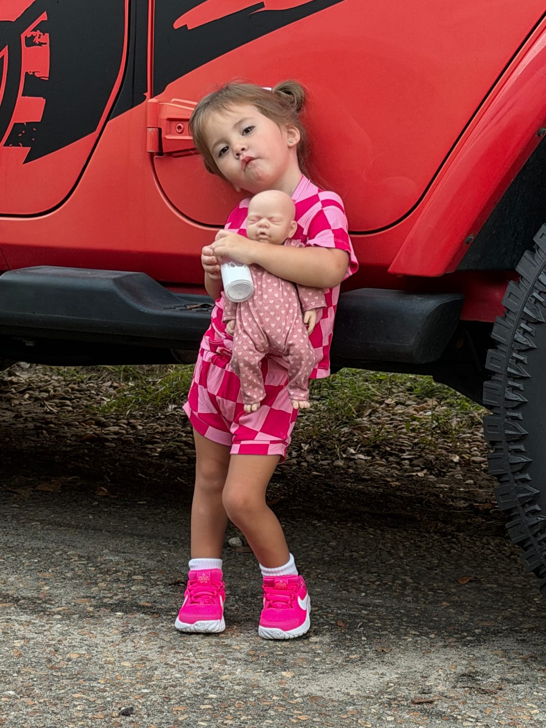 Customer photo review of UPF50+ Girls Bow-Back One Piece Swimsuit in Bubble Gum Checkered