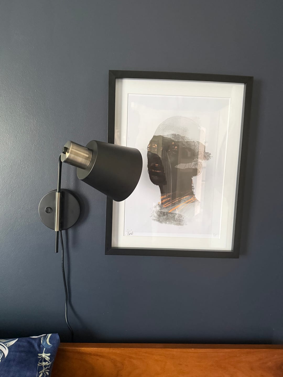 Customer photo review of Cromwell Black and Antique Brass Wall Light with Cord and Plug