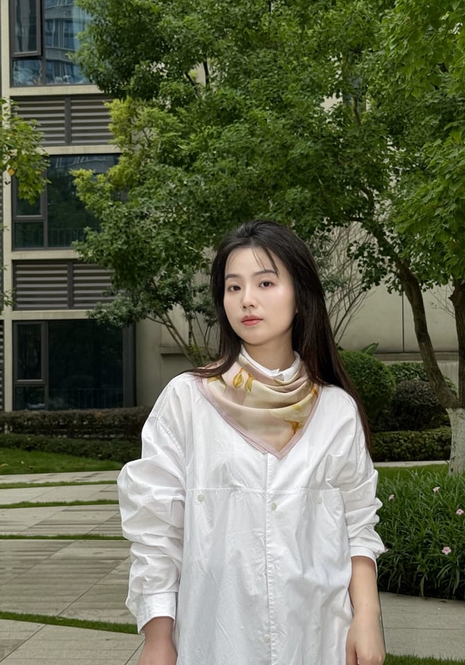 Customer photo review of Ink-Washed Blossoms Double-Sided Printed Mulberry Silk Square Scarf