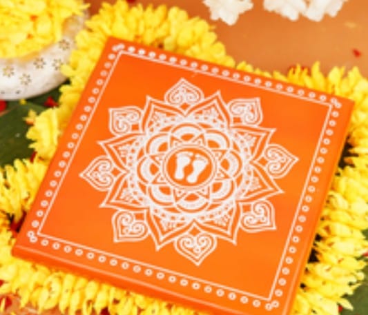Customer photo review of Orange Aipan Laxmi Charan Pooja chowki 11x11 inch
