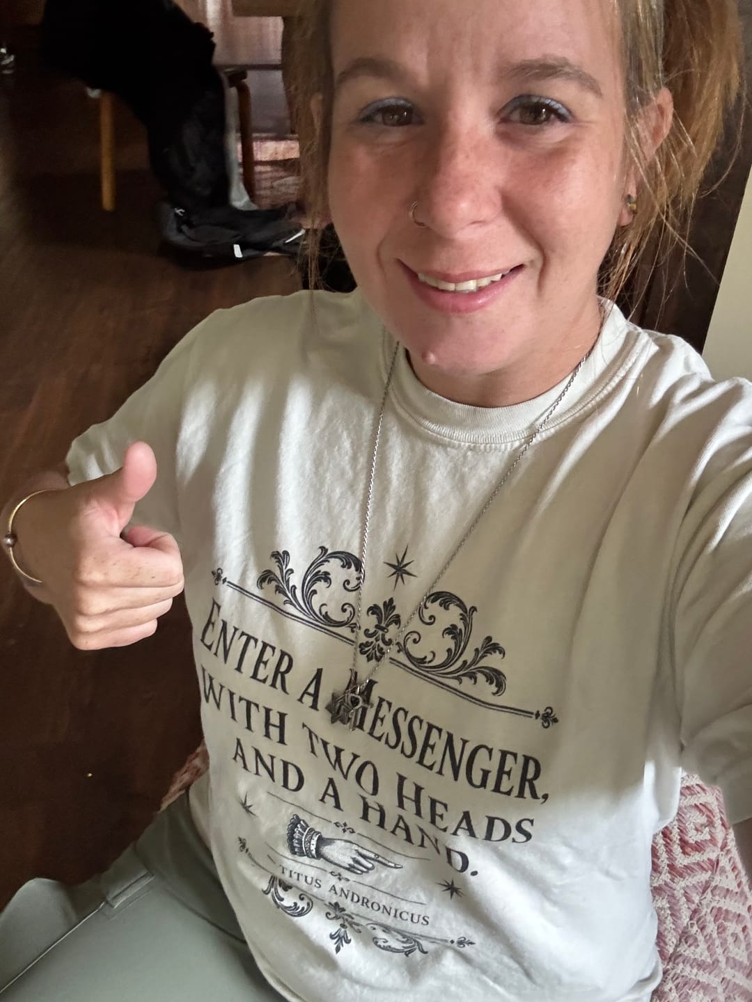 Customer photo review of Shakespeare Two Heads and a Hand T-Shirt
