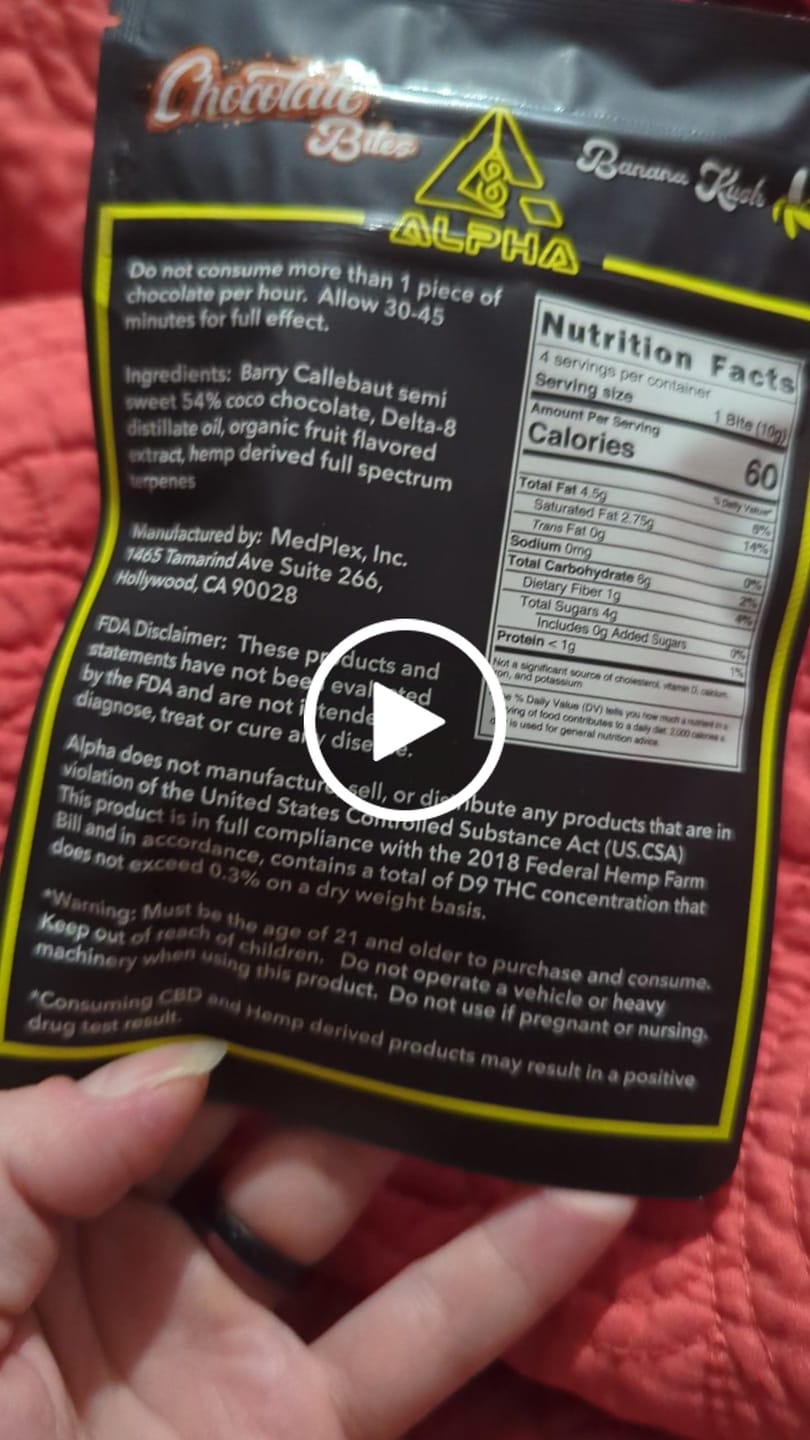 Customer video review of 800mg THC Chocolate Banana Bites 4 CT
