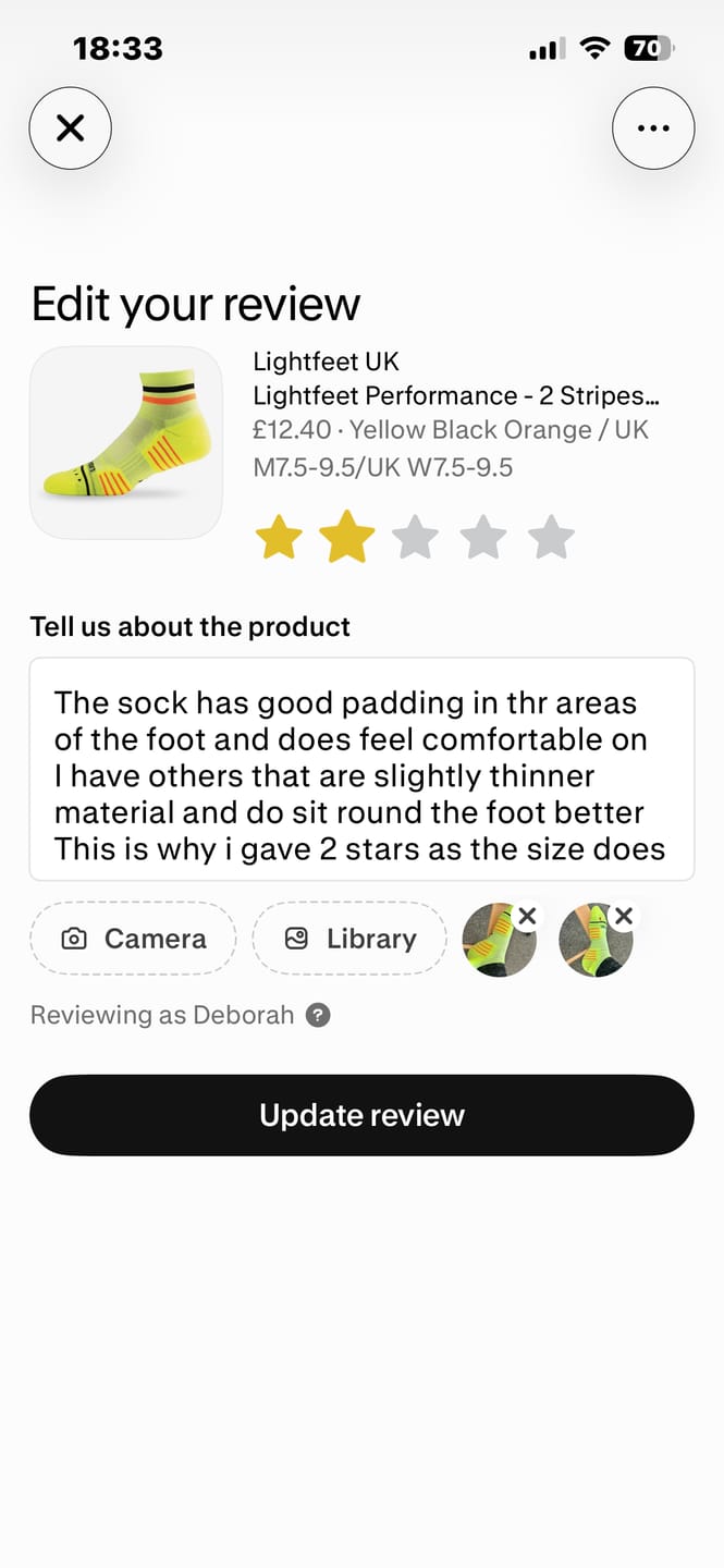 Customer photo review of 🎁 Lightfeet Performance - Quarter (100% off)