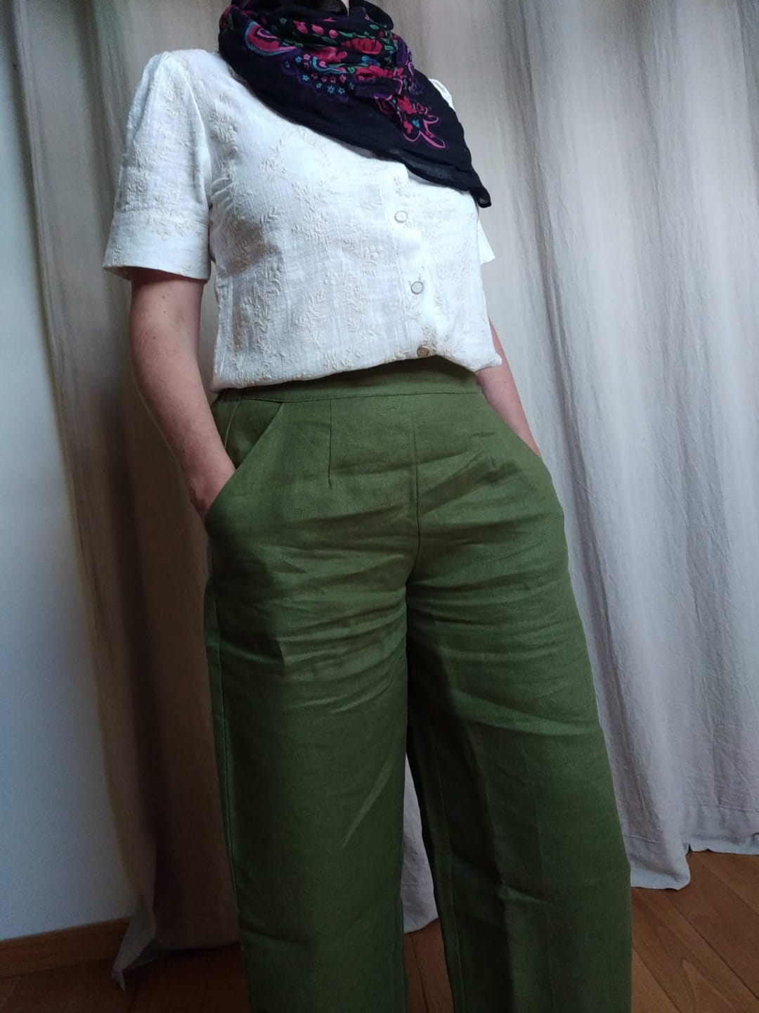 Customer photo review of Pantalon Briac - lin vert pomme