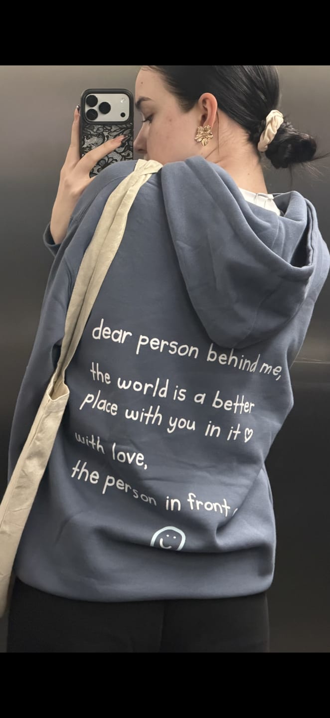 Customer photo review of Dear Person Behind Me Hoodie - Vintage Blue