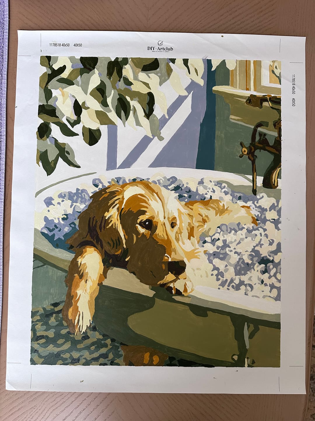 Customer photo review of Golden Retriever in the Bath | Paint by Number